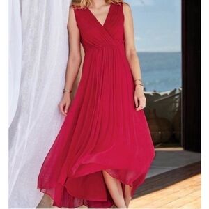 SOFT SURROUNDINGS Charmonte Dress Red Crinkle Chiffon Hi Lo Maxi Size 6P New
